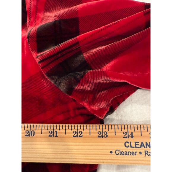 Coldwater Creek Shirt Women XL Red Black Plaid Velvet Tunic Rayon Silk Button Up - Picture 7 of 8